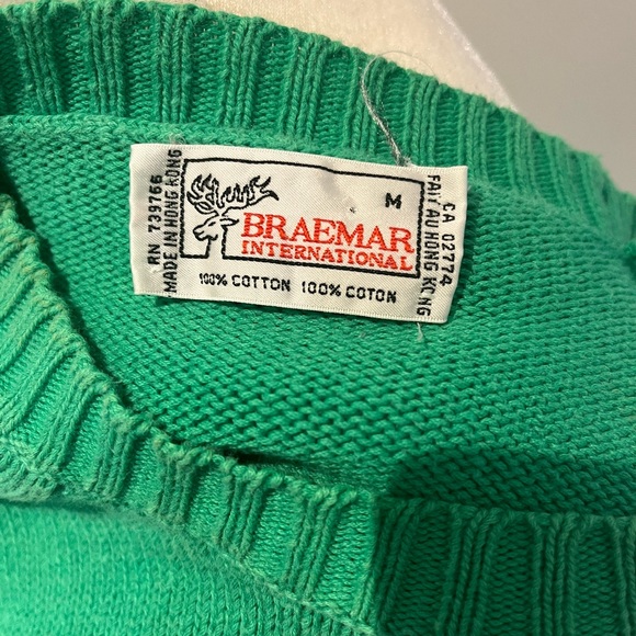 Vintage Braemar International Cotton Crewneck Kelly Green Sweater Size Medium - Picture 4 of 8